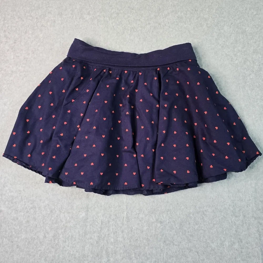 Gymboree‎ Girls Navy Lined Flare Skirt 12 Red Love Hearts Stretch Twirl Layered